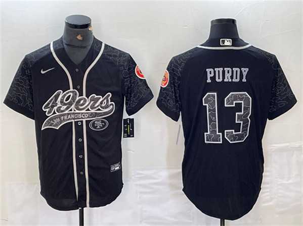 Mens San Francisco 49ers #13 Brock Purdy Black Reflective With Patch Cool Base Stitched Baseball Jersey